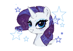 Size: 728x508 | Tagged: safe, artist:damon_ekel, imported from derpibooru, rarity, pony, unicorn, bust, horn, ms paint, smiling, solo, stars