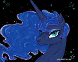 Size: 536x428 | Tagged: safe, artist:damon_ekel, imported from derpibooru, princess luna, pony, bust, ethereal mane, ms paint, solo, stars