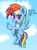 Size: 2000x2700 | Tagged: safe, artist:scandianon, imported from derpibooru, rainbow dash, pegasus, pony, cocked eyebrow, female, flying, goggles, happy, implied anon, looking at you, mare, open mouth, open smile, outdoors, raised hoof, sky, smiling, spread wings, talking to viewer, wings